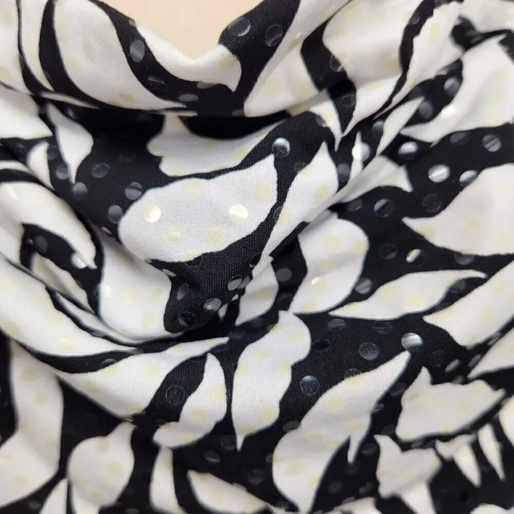 MSK Pullover Top Women's Size XL Blk & White Floral Short Sleeve Draped Neck - Picture 5 of 9